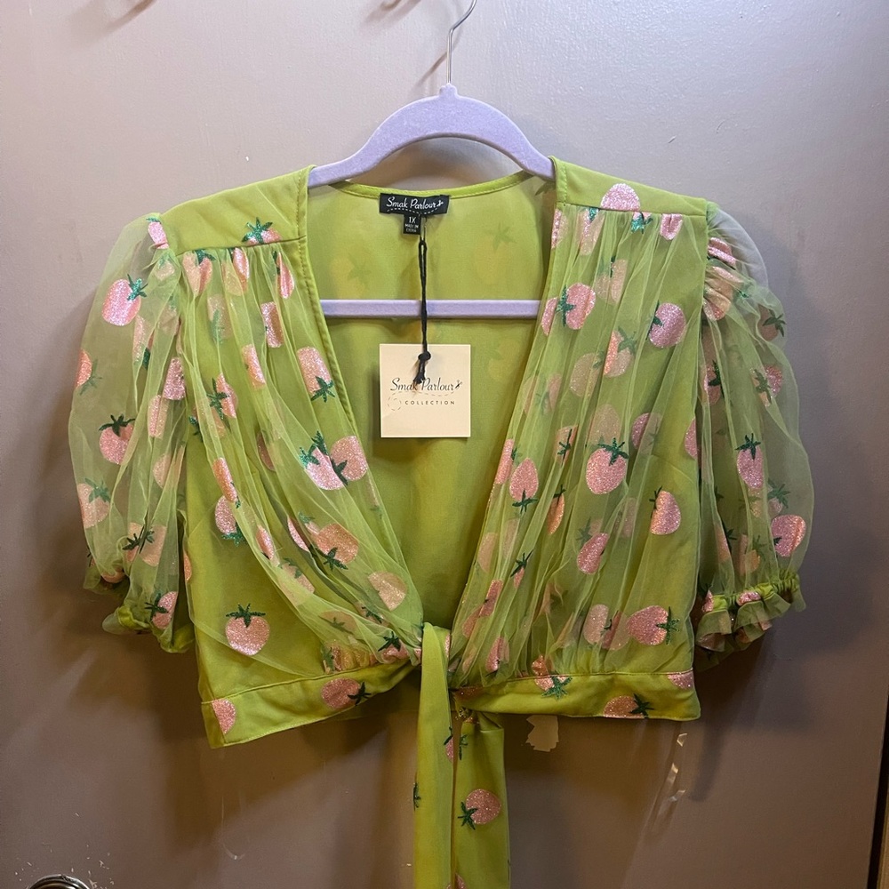 Green and Pink Strawberry Crop Top